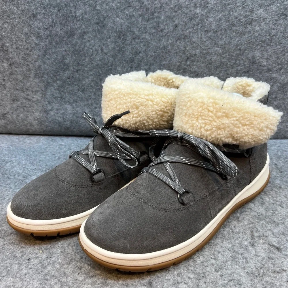 UGG Lakesider Heritage Lace Charcoal Gray Suede Shearling Boots Womens Size 10